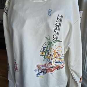 Desigual White Graphic Hoodie Relaxed Fit